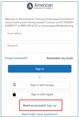 Logging into DonorCentral Using a Non-Gmail Address – First Time User